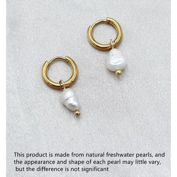 S925 Silver Gold Plated Hoop Natural Pearl Hoop Earrings Huggie Drop Beach - Picture 2 of 2